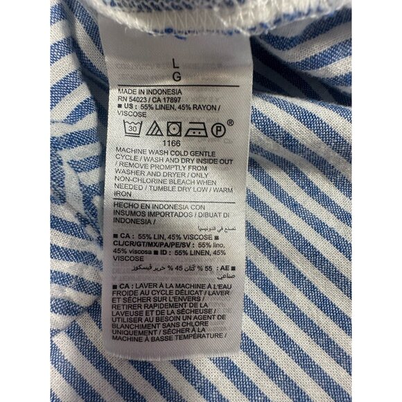 Old Navy Boyfriend Shirt Womens Large Blue White‎ Striped Linen Blend Beach - Picture 8 of 9
